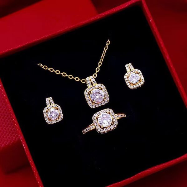 Buy Fashion Jewelry Set Zircon Gem Pendant Chain Choker Necklace For Women Gold Color Stud Earring Statement Wedding Ring - High-Quality & Affordable