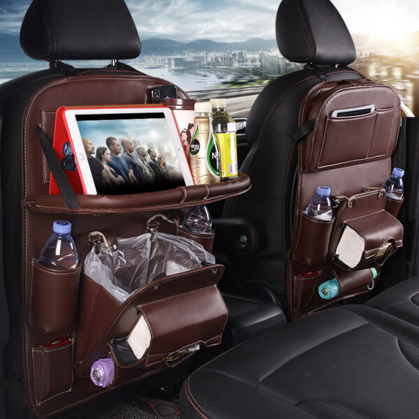 Buy PU Leather Car Storage Bag Multifunction Seat Back Tray Hanging Bag Waterproof Car Organizer Automotive Interior Accessories - High-Quality & Affordable