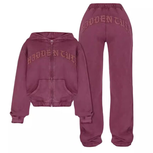 Buy Ins Letter Sports Suit Zip-up Hooded Cropped Sweatshirt Top And Loose Drawstring Trousers Fashion Womens Clothing - High-Quality & Affordable - Image 5