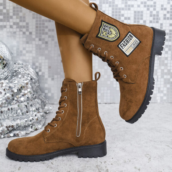 Buy Fashion Lace-up Chunky Heels Boots Winter Round Toe Shoes For Women - High-Quality & Affordable - Image 5
