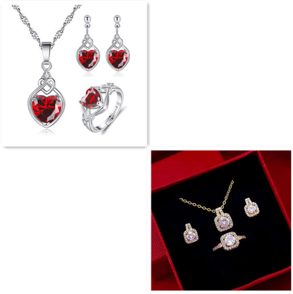 Buy Fashion Jewelry Set Zircon Gem Pendant Chain Choker Necklace For Women Gold Color Stud Earring Statement Wedding Ring - High-Quality & Affordable - Image 8