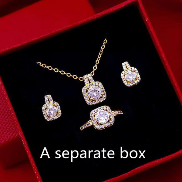 Buy Fashion Jewelry Set Zircon Gem Pendant Chain Choker Necklace For Women Gold Color Stud Earring Statement Wedding Ring - High-Quality & Affordable - Image 2