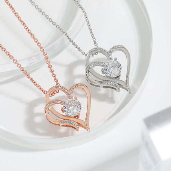 Buy Zircon Double Love Necklace With Rhinestones Ins Personalized Heart-shaped Necklace Clavicle Chain Jewelry For Women Valentine's Day - High-Quality & Affordable - Image 6