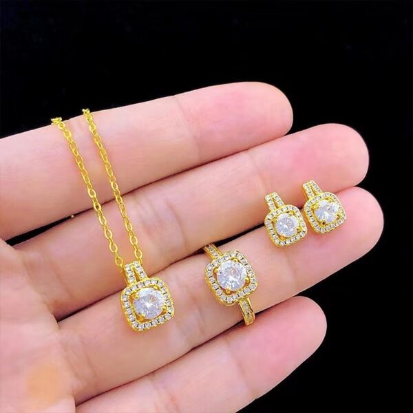 Buy Fashion Jewelry Set Zircon Gem Pendant Chain Choker Necklace For Women Gold Color Stud Earring Statement Wedding Ring - High-Quality & Affordable - Image 4