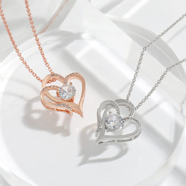Buy Zircon Double Love Necklace With Rhinestones Ins Personalized Heart-shaped Necklace Clavicle Chain Jewelry For Women Valentine's Day - High-Quality & Affordable - Image 5