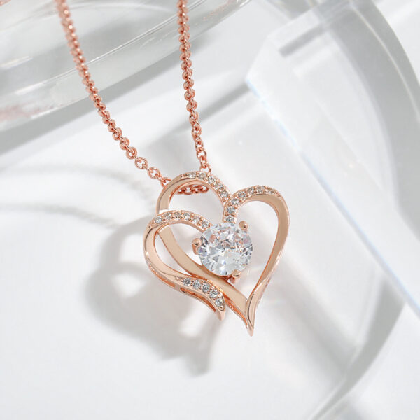 Buy Zircon Double Love Necklace With Rhinestones Ins Personalized Heart-shaped Necklace Clavicle Chain Jewelry For Women Valentine's Day - High-Quality & Affordable - Image 7