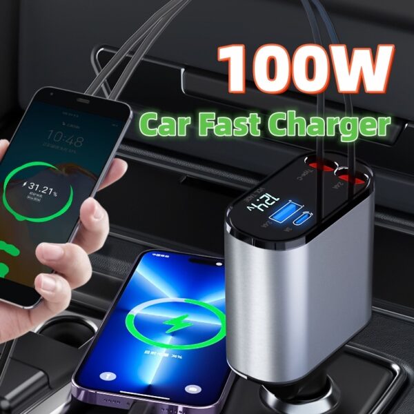 Buy Metal Car Charger 100W Super Fast Charging Car Cigarette Lighter USB And TYPE-C Adapter - High-Quality & Affordable