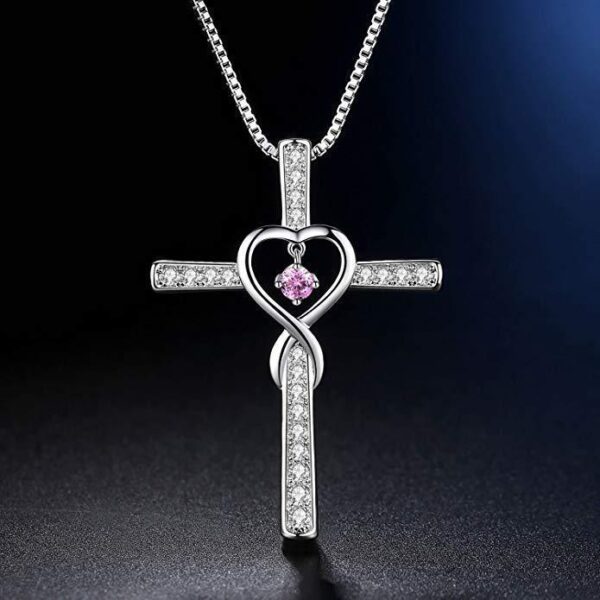 Buy Infinity Love God We Trust Christian Cross Birthstone Crystal Pendant Necklace Colour Gems Zircon Heart Necklace Women Jewelry - High-Quality & Affordable - Image 8