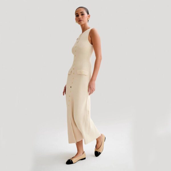 Buy Elegant Knitted Sleeveless Dress With Single Breast Fashion Slim Round Neck Long Dresses Womens Clothing - High-Quality & Affordable - Image 4