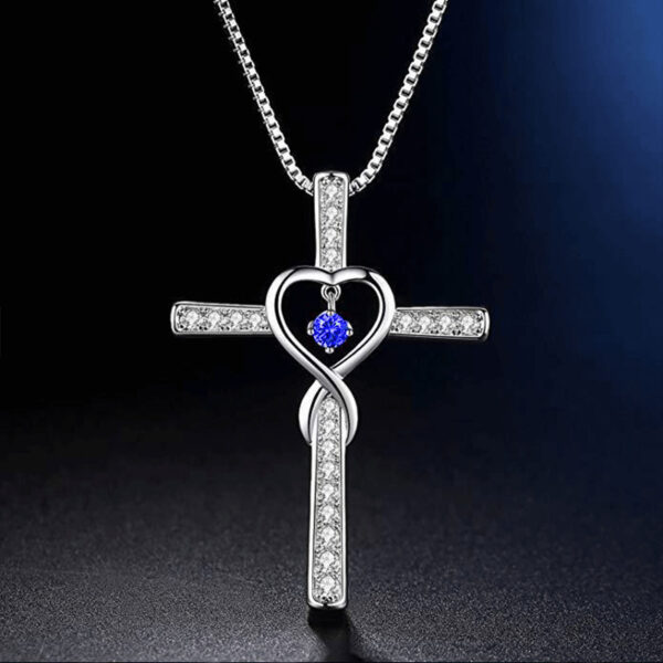 Buy Infinity Love God We Trust Christian Cross Birthstone Crystal Pendant Necklace Colour Gems Zircon Heart Necklace Women Jewelry - High-Quality & Affordable - Image 3