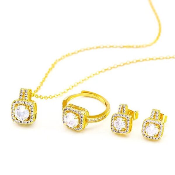 Buy Fashion Jewelry Set Zircon Gem Pendant Chain Choker Necklace For Women Gold Color Stud Earring Statement Wedding Ring - High-Quality & Affordable - Image 7