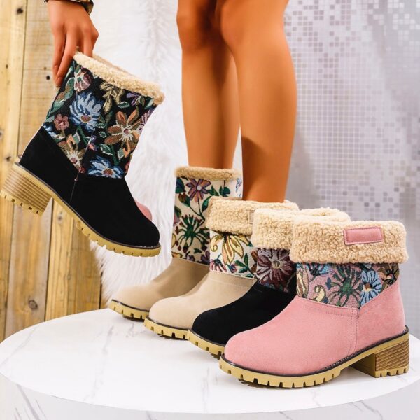 Buy Flowers Embroidered Snow Boots Ethnic Style Platform Thick Square Heel Mid-tube Boot Winter Warm Cotton Shoes For Women - High-Quality & Affordable - Image 3