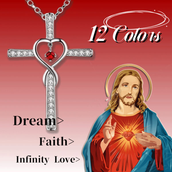 Buy Infinity Love God We Trust Christian Cross Birthstone Crystal Pendant Necklace Colour Gems Zircon Heart Necklace Women Jewelry - High-Quality & Affordable
