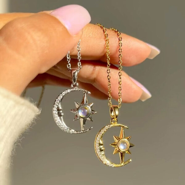 Buy Fashion Jewelry Fashion Moon Star Zircon Pendant Necklace Stainless Steel Light Luxury Choker Jewelry Party Gifts For Women Girls - High-Quality & Affordable