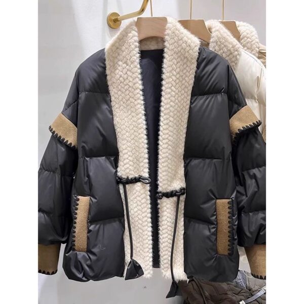Buy V-neck Frog Button Stitching Furry Padded Down Jacket Cotton-padded Coat - High-Quality & Affordable - Image 6