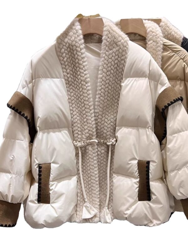 Buy V-neck Frog Button Stitching Furry Padded Down Jacket Cotton-padded Coat - High-Quality & Affordable - Image 7