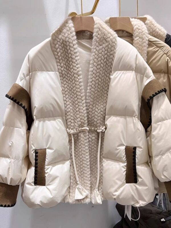 Buy V-neck Frog Button Stitching Furry Padded Down Jacket Cotton-padded Coat - High-Quality & Affordable - Image 8