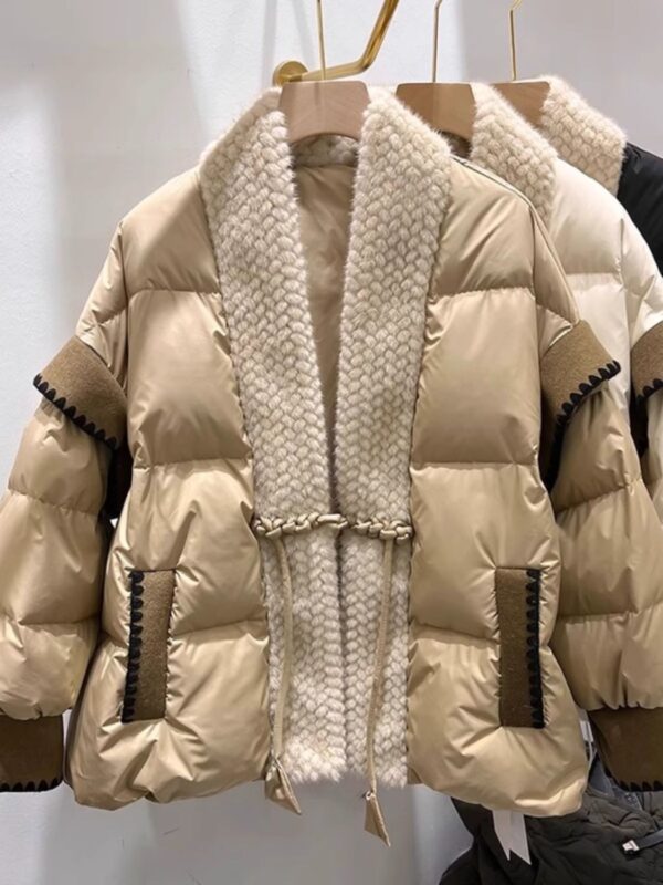 Buy V-neck Frog Button Stitching Furry Padded Down Jacket Cotton-padded Coat - High-Quality & Affordable - Image 5