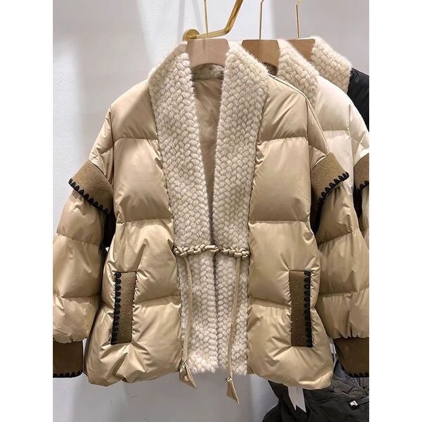 Buy V-neck Frog Button Stitching Furry Padded Down Jacket Cotton-padded Coat - High-Quality & Affordable - Image 3