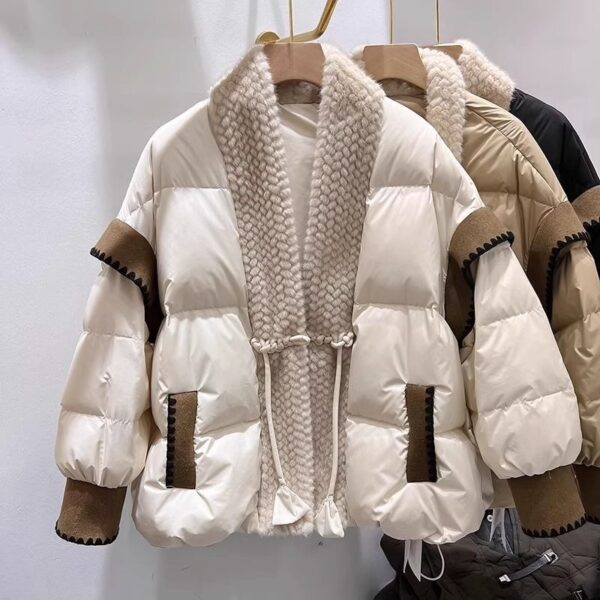Buy V-neck Frog Button Stitching Furry Padded Down Jacket Cotton-padded Coat - High-Quality & Affordable